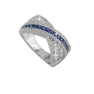 925 Silver Sapphire Crossover Band Ring